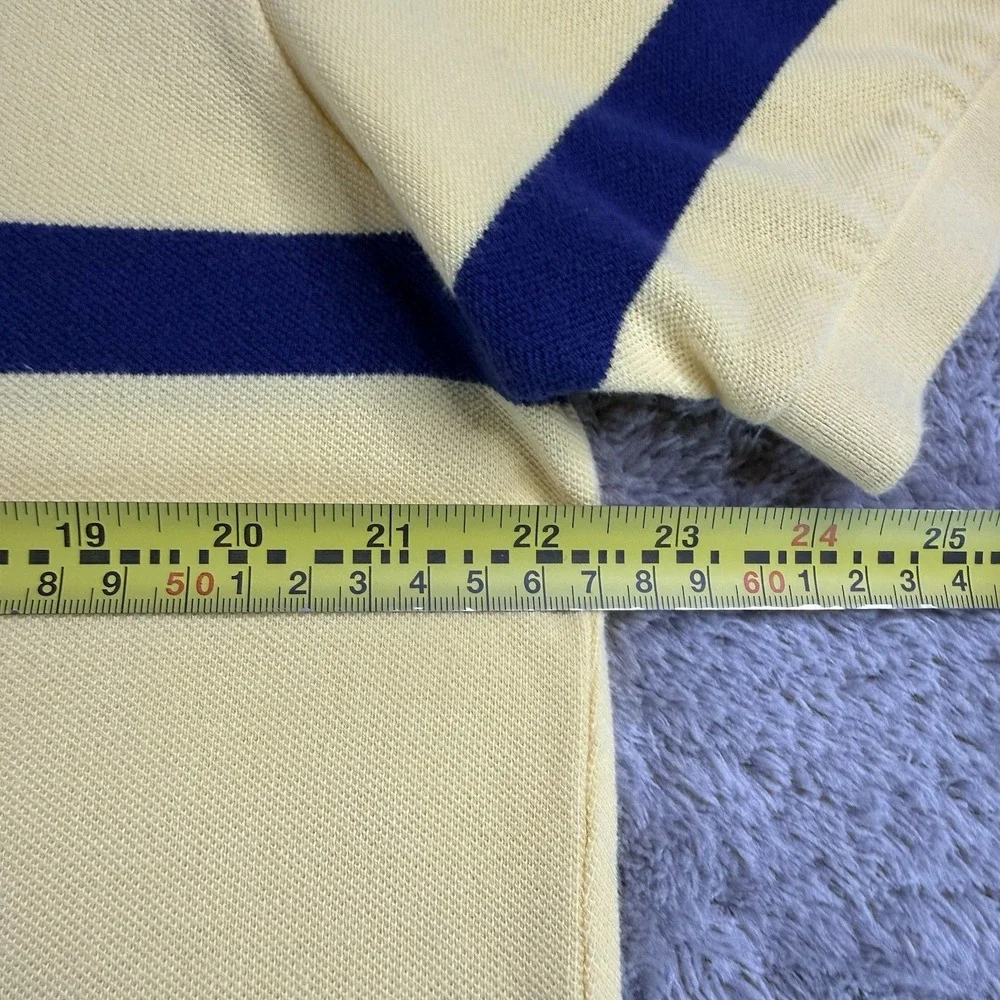 Polo Ralph Lauren Mens L Yellow Navy Stripe Pony 100% Cotton Rugby Polo Shirt